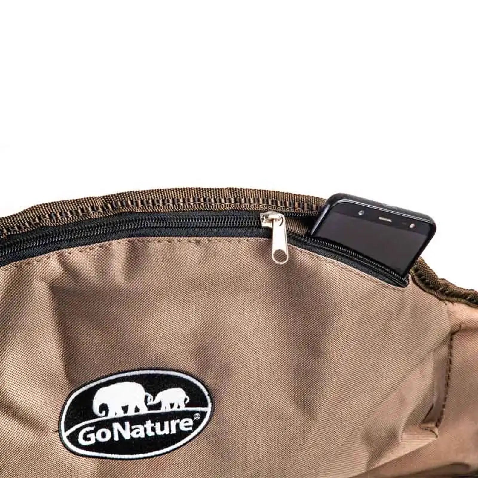 כיס עליון עם רוכסן בכיסא Go Nature Outback Jumbo לאחסון טלפון נייד ופריטים אישיים