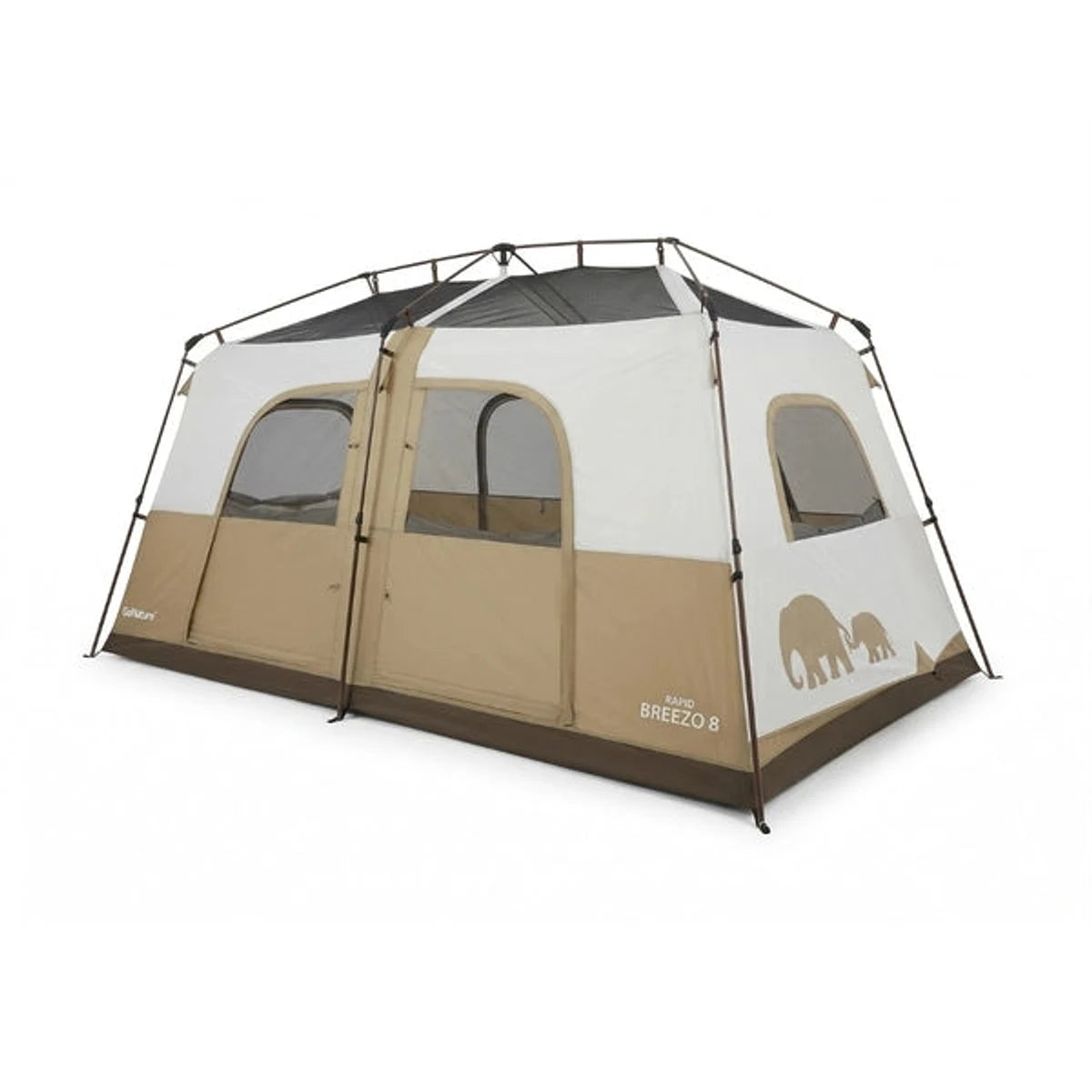 מבט צד על אוהל בן רגע GoNature Rapid Breezo 8 ל-8 אנשים עם שלדת פלדה ופתיחה מהירה Hydramatic יציבה