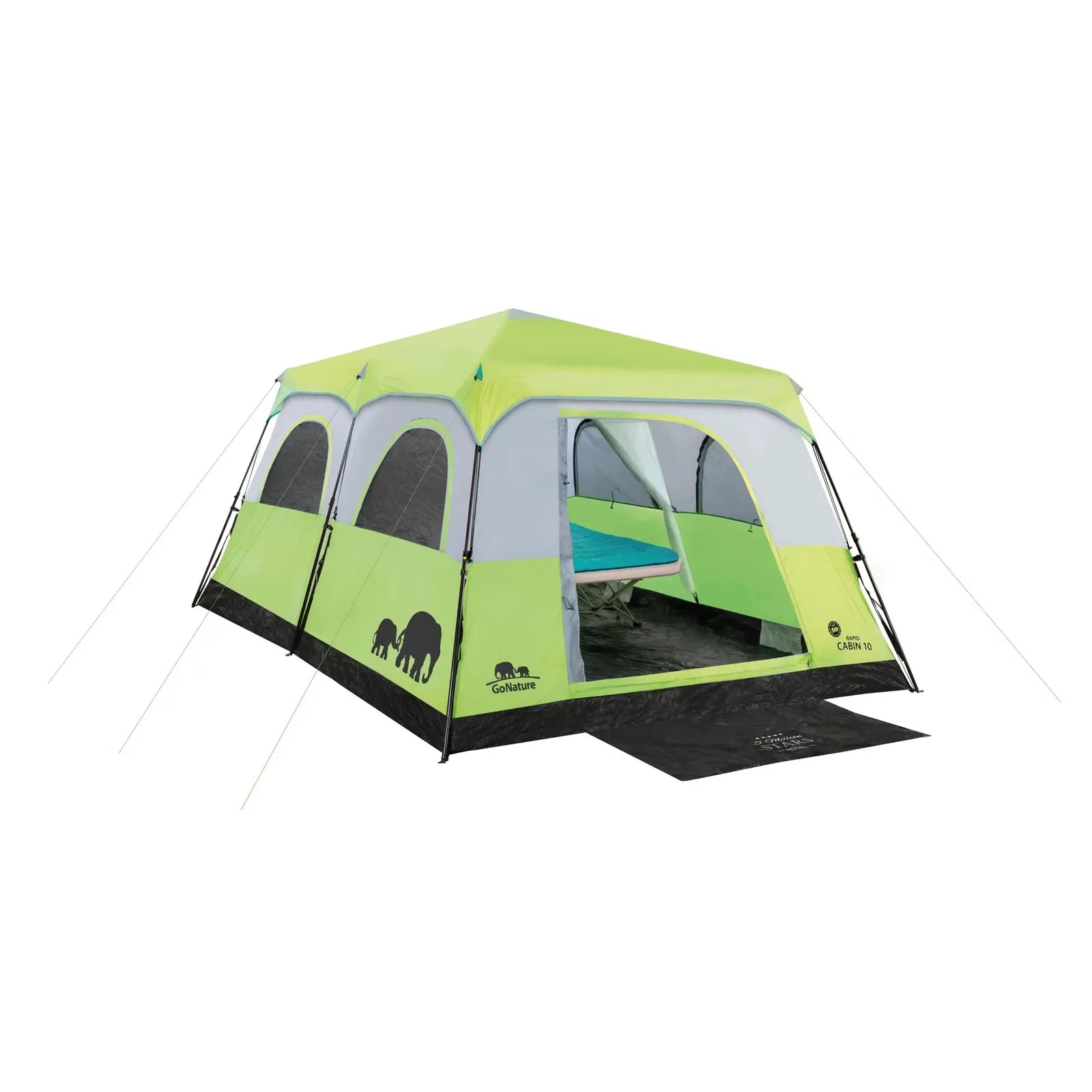 אוהל קמפינג משפחתי Go Nature RAPID CABIN 10 אנשים עם דלת פתוחה - מבנה קאבין עם תקרה גבוהה ו-2 חדרים