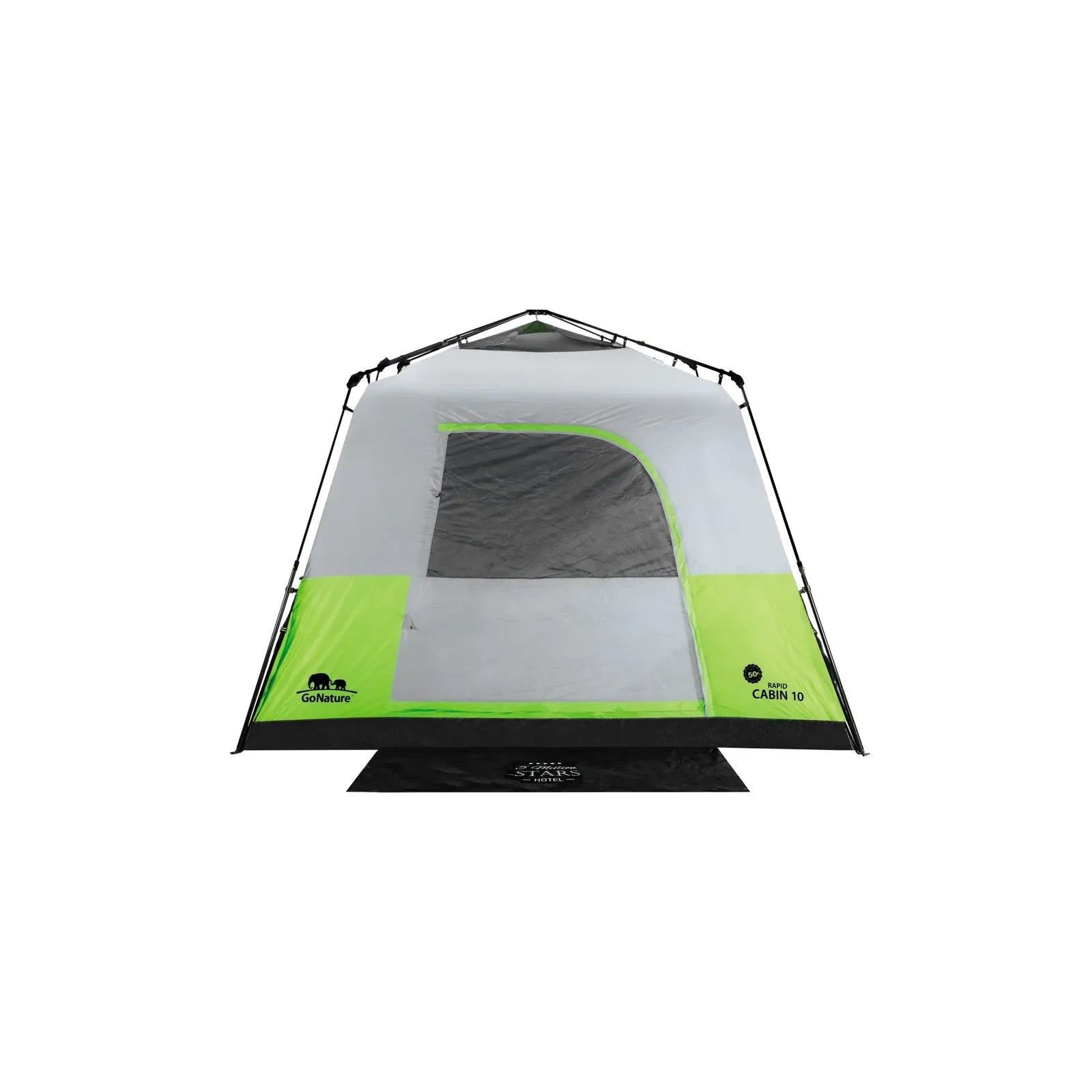 אוהל קמפינג משפחתי Go Nature RAPID CABIN 10 אנשים - מבט קדמי מלא עם שטיח כניסה