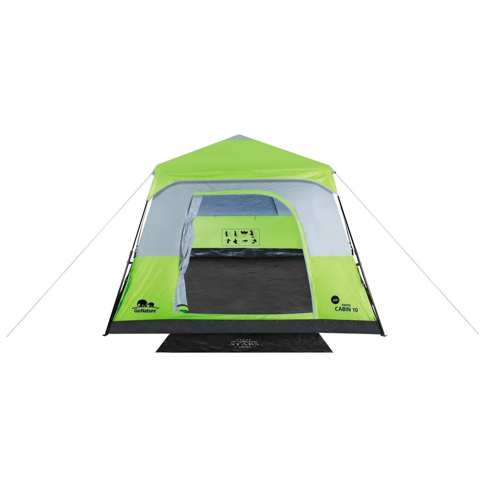 אוהל קמפינג משפחתי Go Nature RAPID CABIN 10 אנשים - חלונות רשת SUPERFINE היקפיים לאוורור בלי חרקים