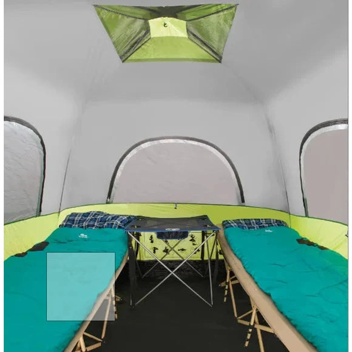 פנים האוהל Go Nature RAPID CABIN UPF50 לארבעה אנשים, שתי שכבות עם תקרה גבוהה מרווחת ומיטות קמפינג