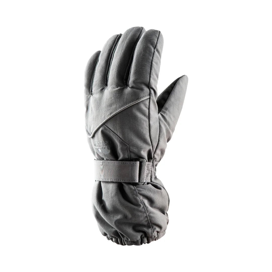 כפפת שלג Go Nature Level 3 אפורה עם רצועת Velcro ופס ריפלקטיבי לבטיחות בלילה, מבט צד