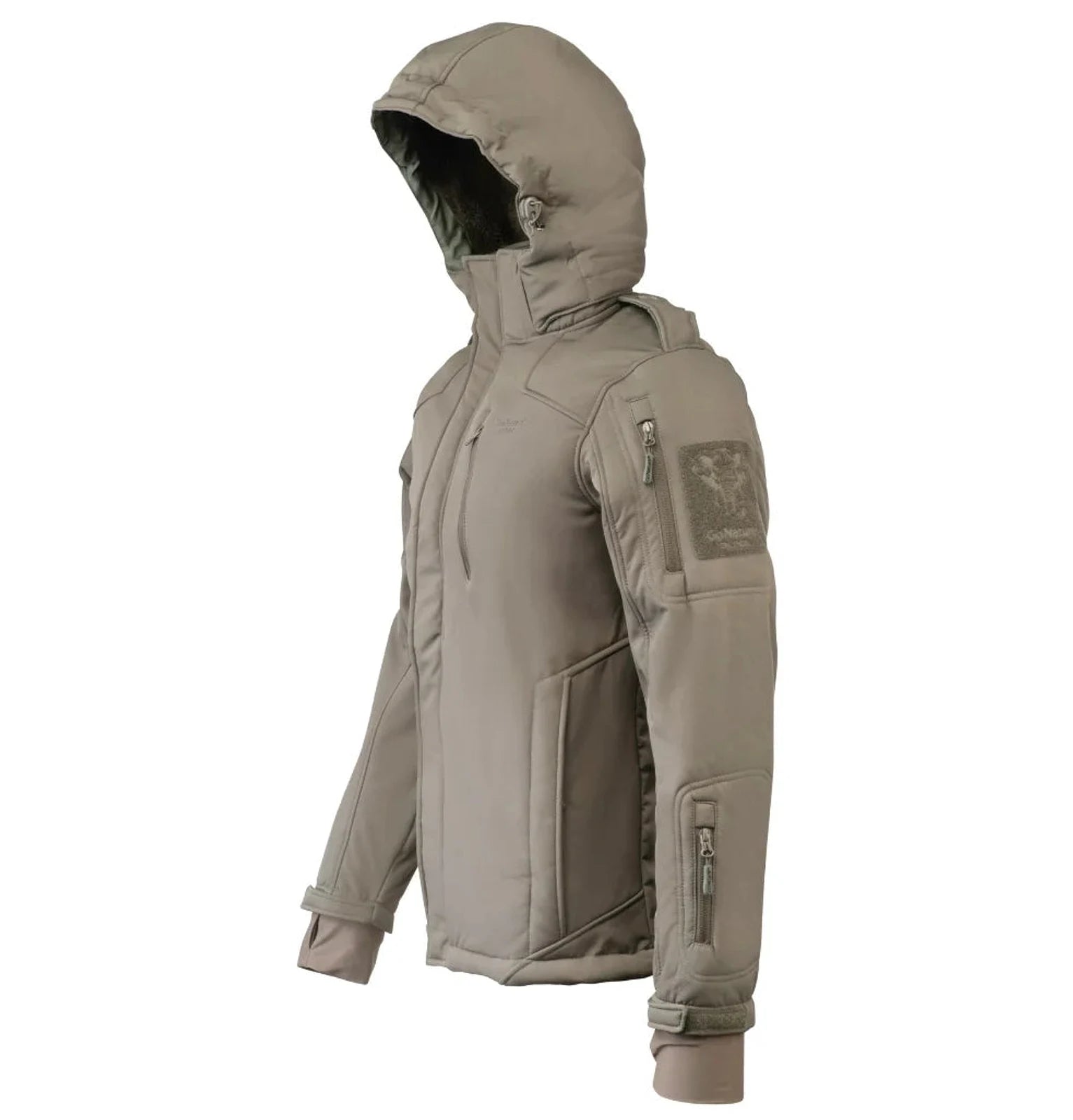 ג'קט סופטשל GoNature Tactical Combat חאקי עם 3 שכבות, אטום רוח ומים DWR, לוגו GoNature בשרוול
