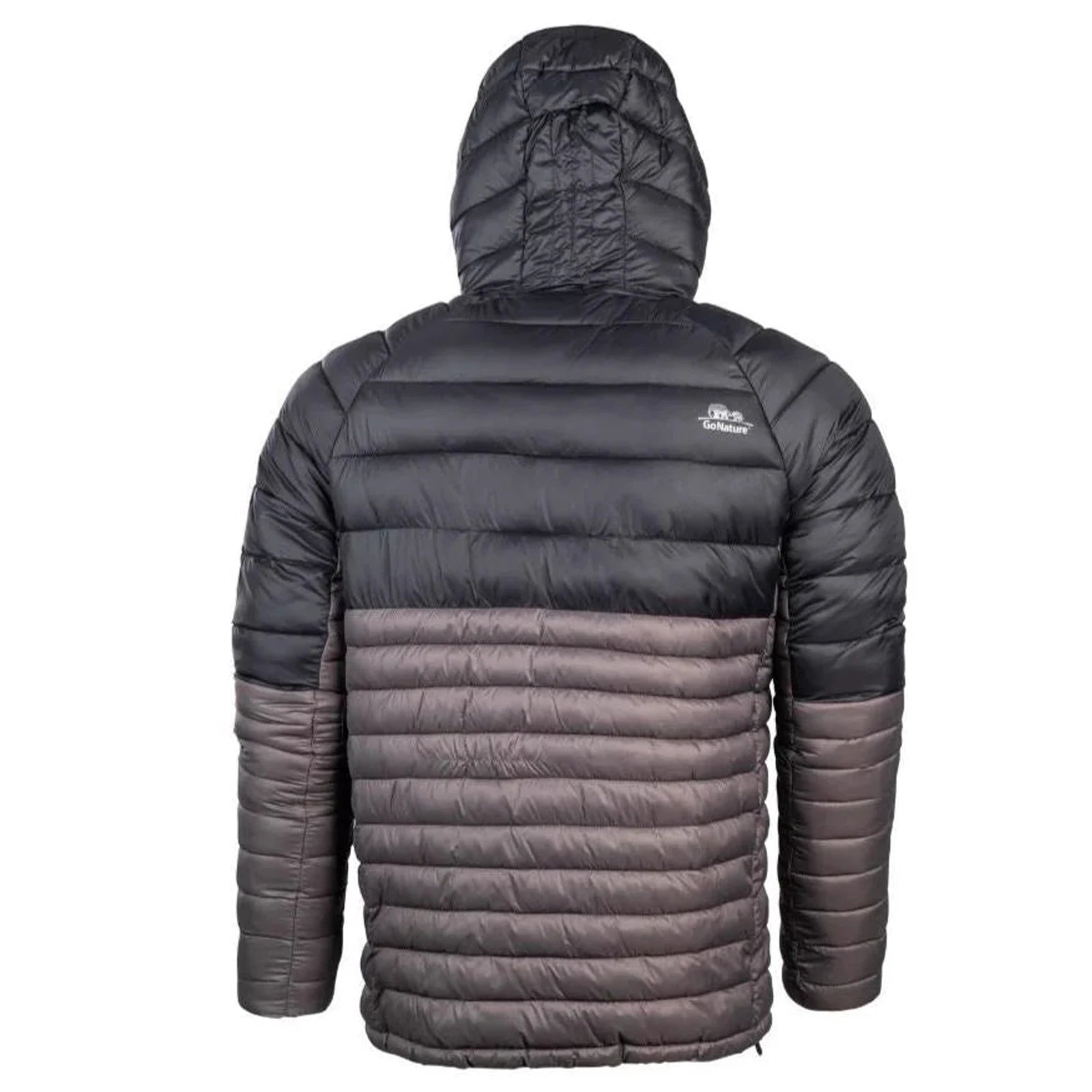 מעיל פוך סינטטי לגברים Go Nature Walrus JKT שחור-אפור עם ברדס מבודד, ניילון T380, מבט מאחור