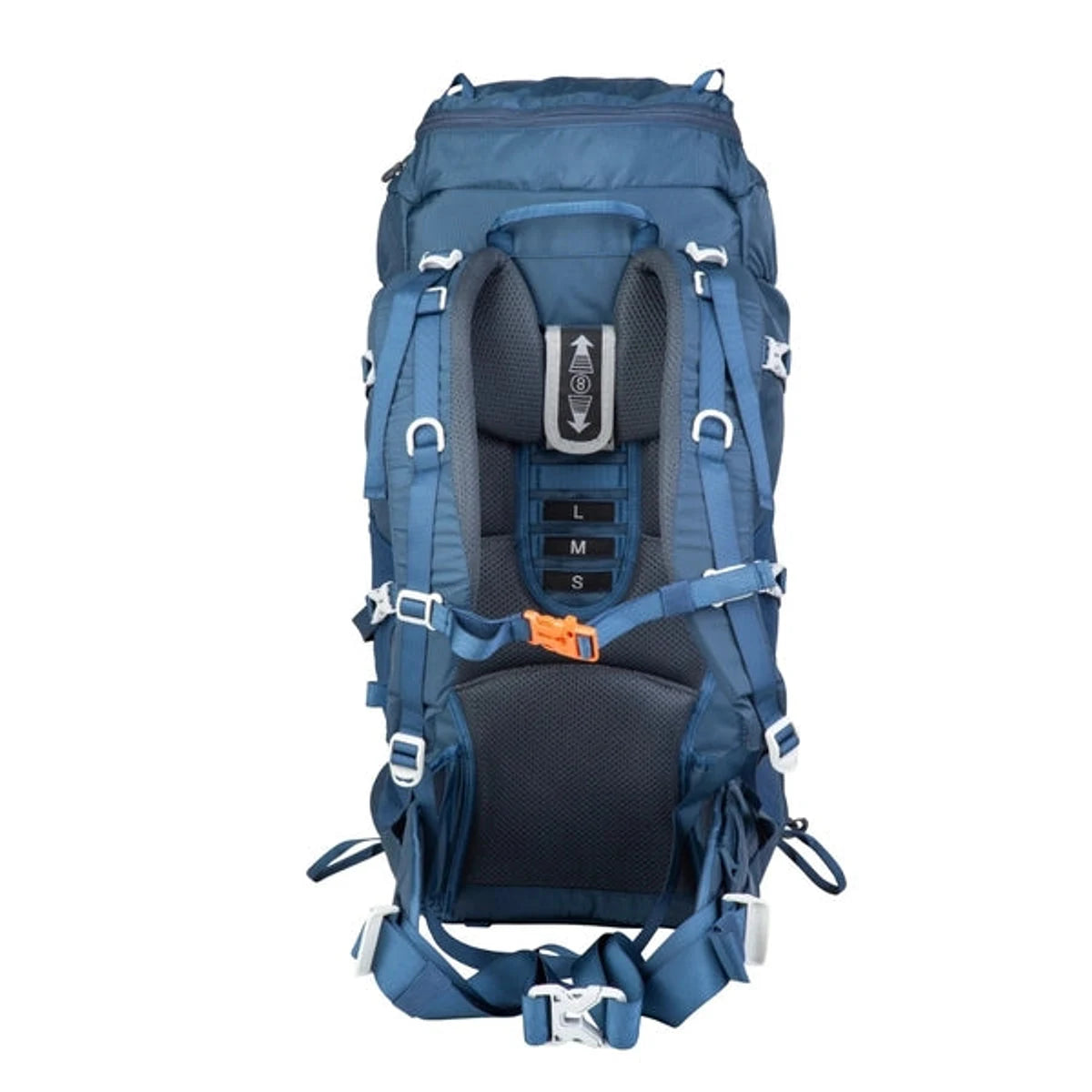 מבט אחורי של תרמיל GoNature Partner 45+10 ליטר עם מערכת גב מתכווננת מאווררת ורצועת חזה עם משרוקית
