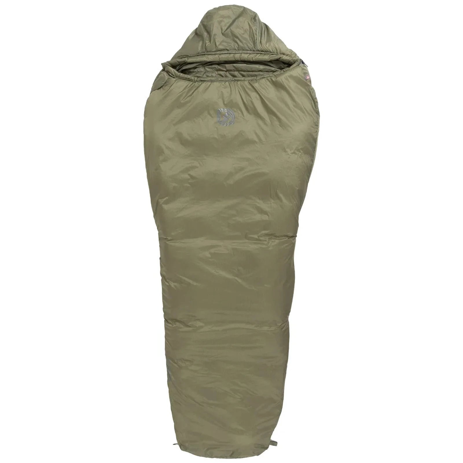 שק שינה צבאי JR GEAR PRISM PRIMALOFT WIDE בצבע ירוק זית — מבט חזית מלא במבנה מומיה