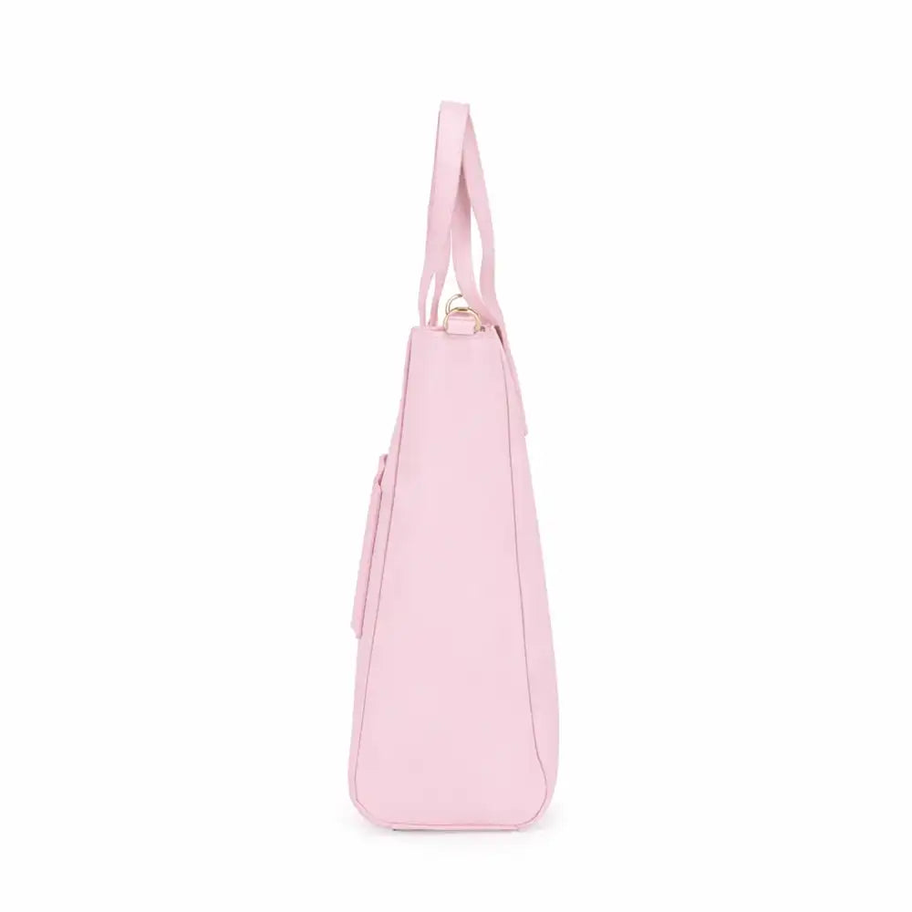 תיק נסיעות ורוד Kate Hill Bloom Travel Tote ברוחב 12 סנטימטר, מבט צדדי המציג את עומק התיק