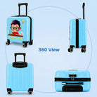 מבט 360 מעלות על מזוודת ילדים קשיחה RollyBear 18 אינץ' דגם SMARTY בצבע תכלת - מלפנים, מהצד, מאחור ומלמעלה