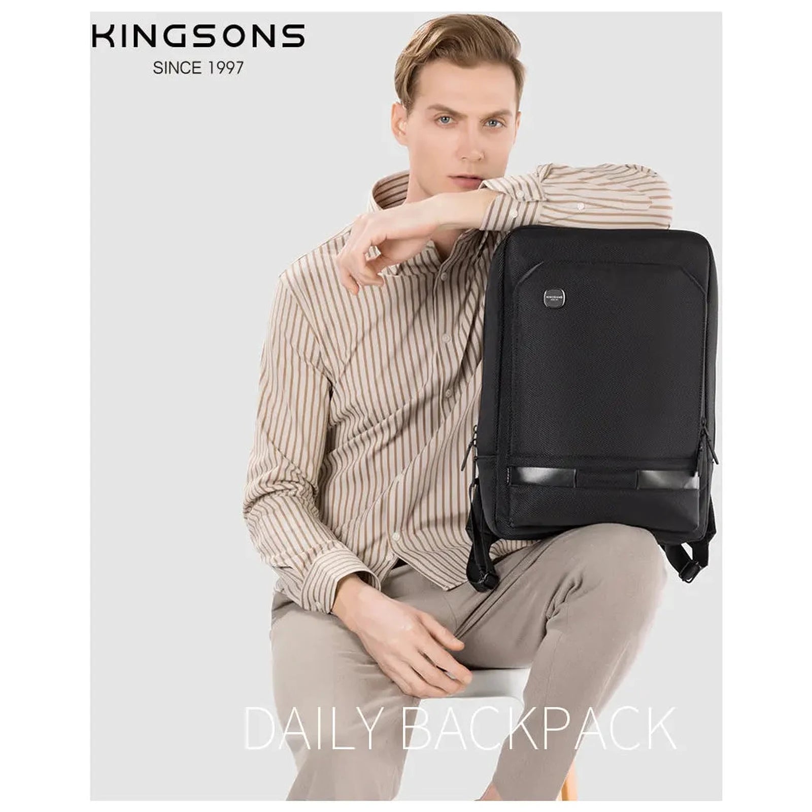 תיק גב עסקי Kingsons Unlimited KS3323W שחור - תיק יומיומי אלגנטי