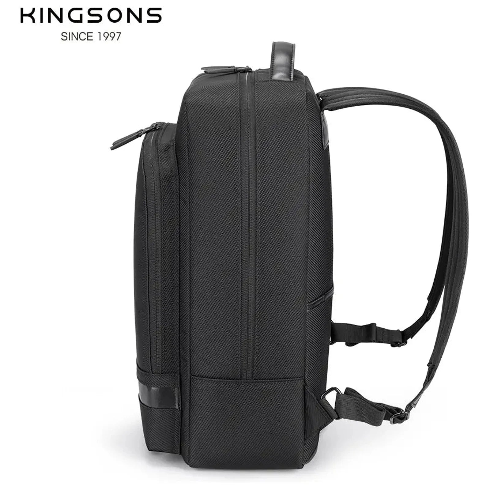 תיק גב עסקי Kingsons Unlimited KS3323W שחור - מבט צד ורצועות מרופדות