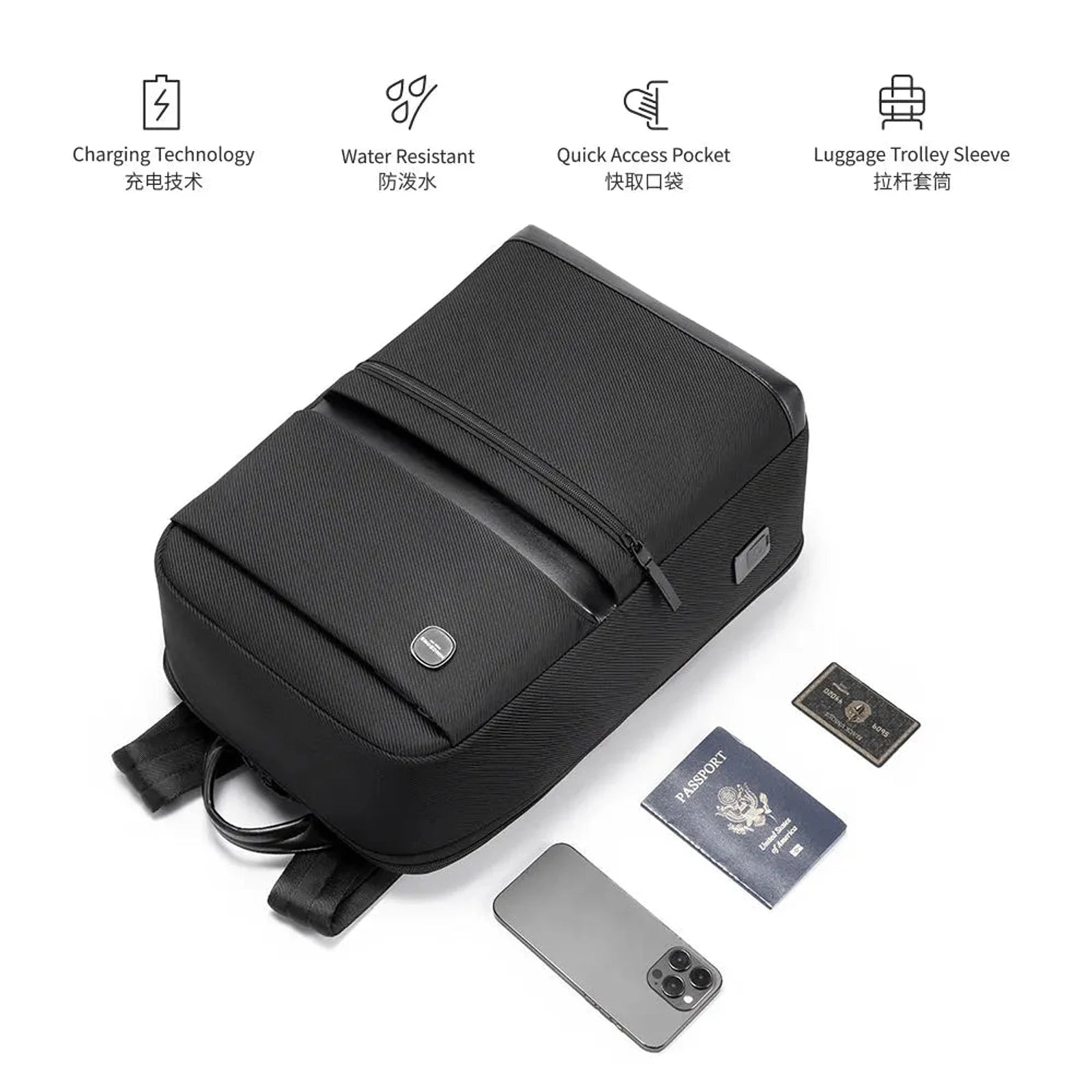 תיק גב Kingsons Urban Classic KS3322W - תכונות: טעינת USB, דוחה מים, כיס גישה מהירה, שרוול טרולי