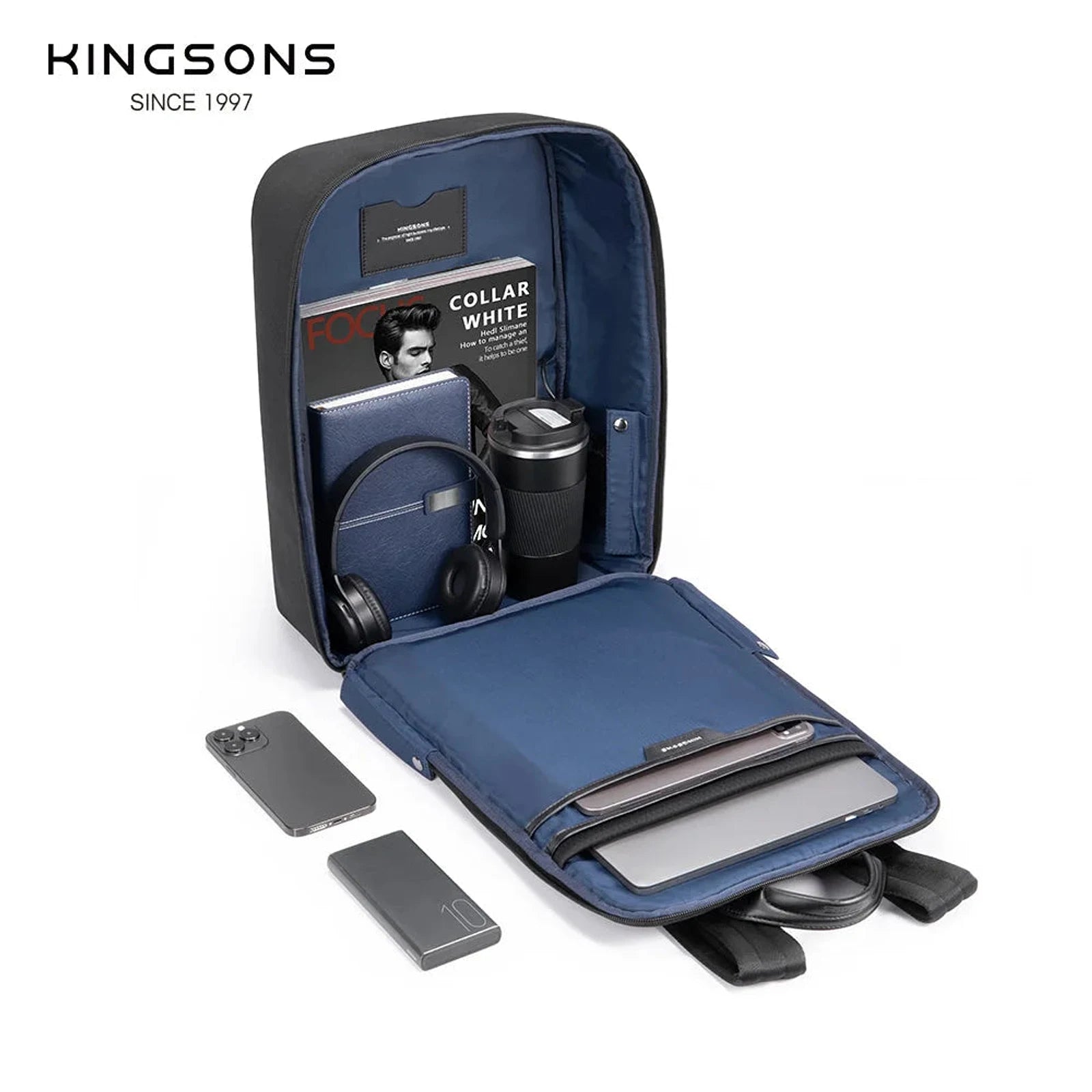 תיק גב Kingsons Urban Classic KS3322W - תא פנימי פתוח עם מחיצות ותא מחשב