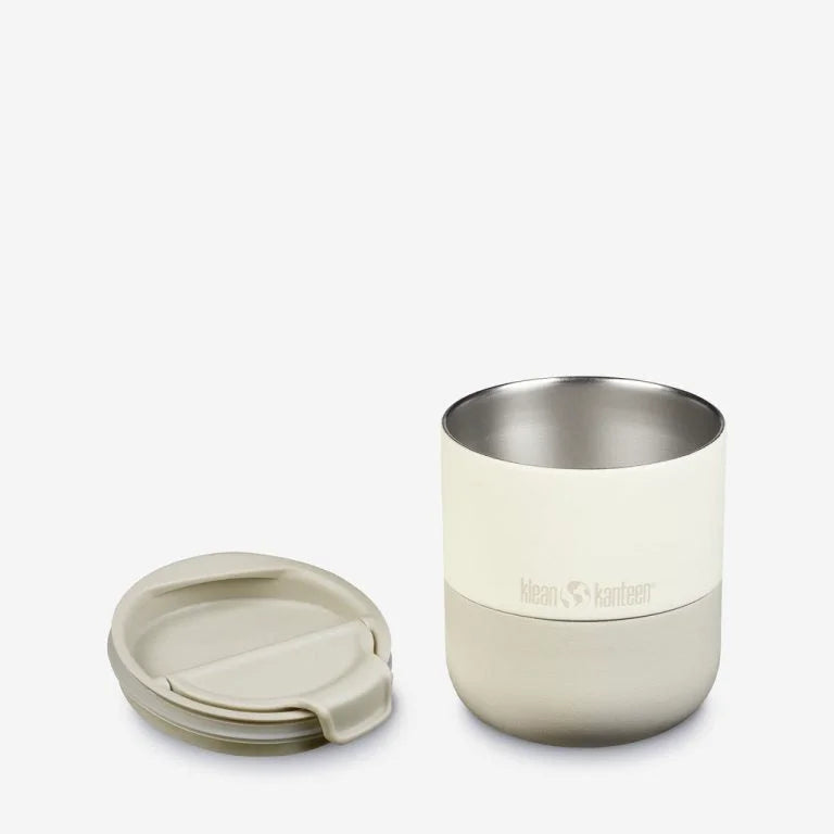 כוס תרמית Klean Kanteen Rise 280 מ"ל לבנה, מכסה מורם לניקוי קל, פלדת אל חלד 18/8, בידוד Climate Lock