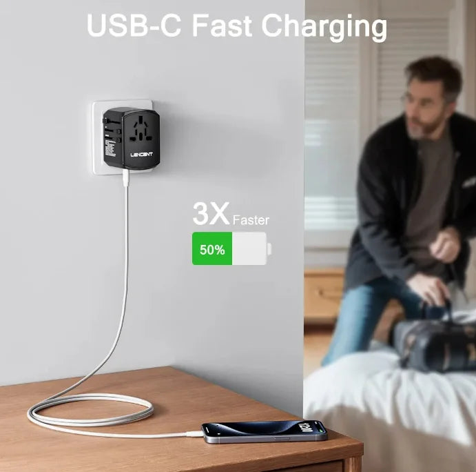 מתאם LENCENT עם טעינה מהירה USB-C פי שלוש ביחס לטעינה רגילה, תומך בטעינת 5 מכשירים בו-זמנית