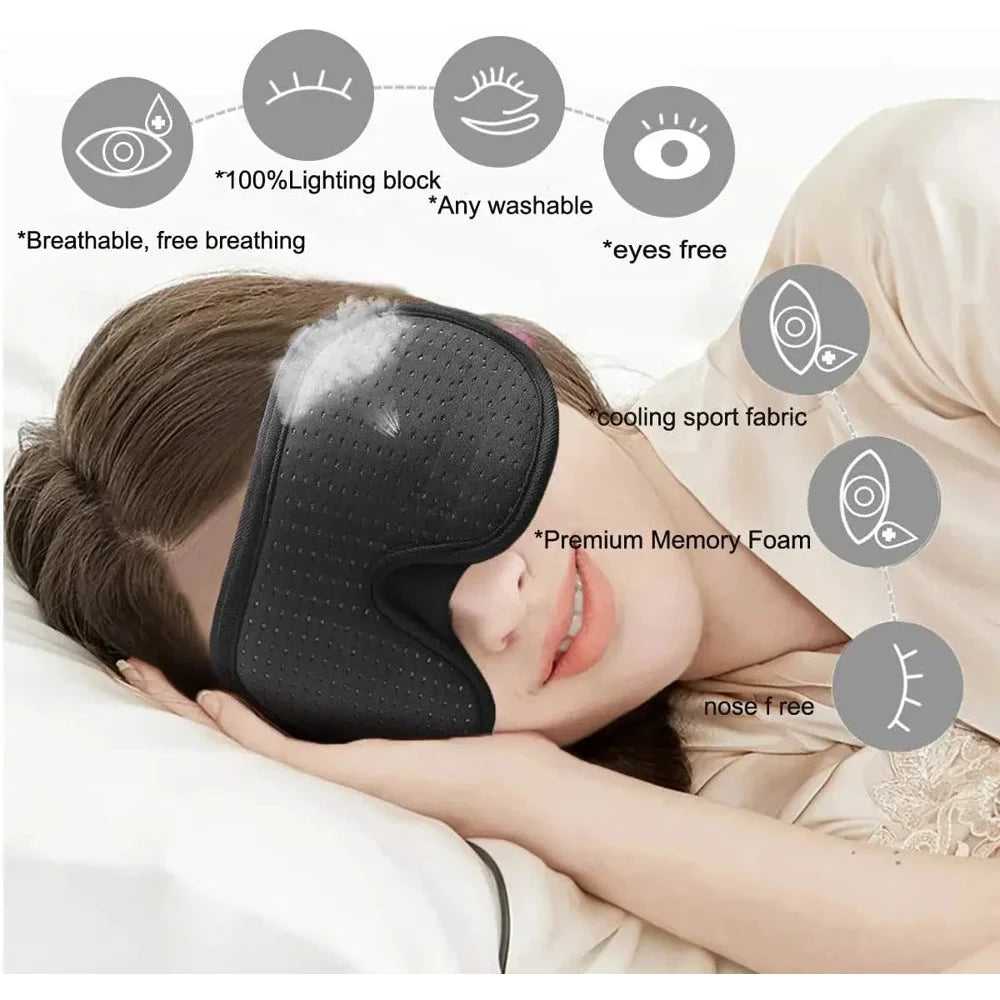 אישה ישנה עם כיסוי עיניים 3D ארגונומי שחור, קצף פוליאסטר מאוורר חוסם אור, מידות 23x9 ס"מ לשינה נוחה