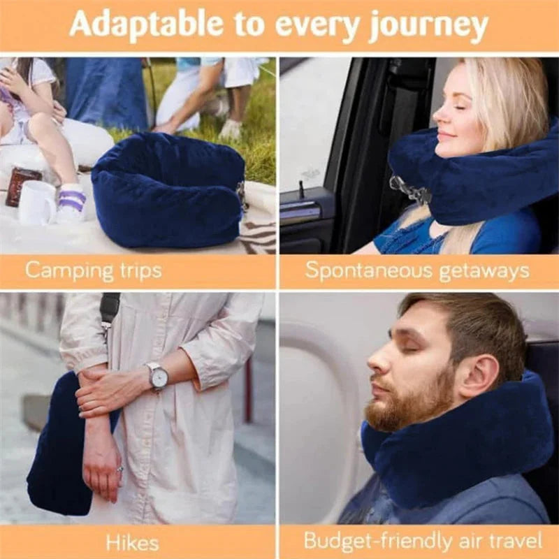 כרית Magic Pillow מתאימה לכל סוגי הנסיעה — טיסות, קמפינג, נסיעות ברכב ועוד, כחולה