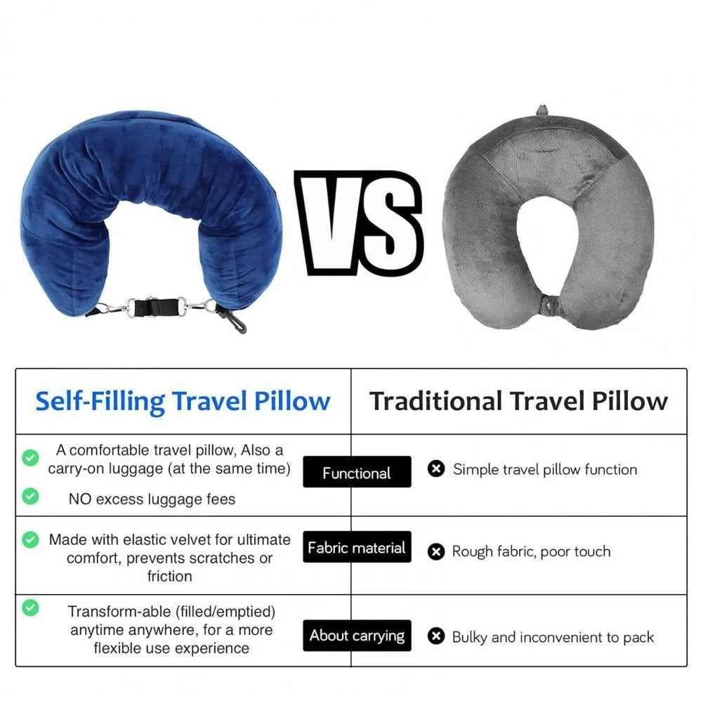 כרית Magic Pillow ממלאת בגדים מול כרית טיסה רגילה — בד קטיפה גמיש, ללא תשלום עבור כבודה