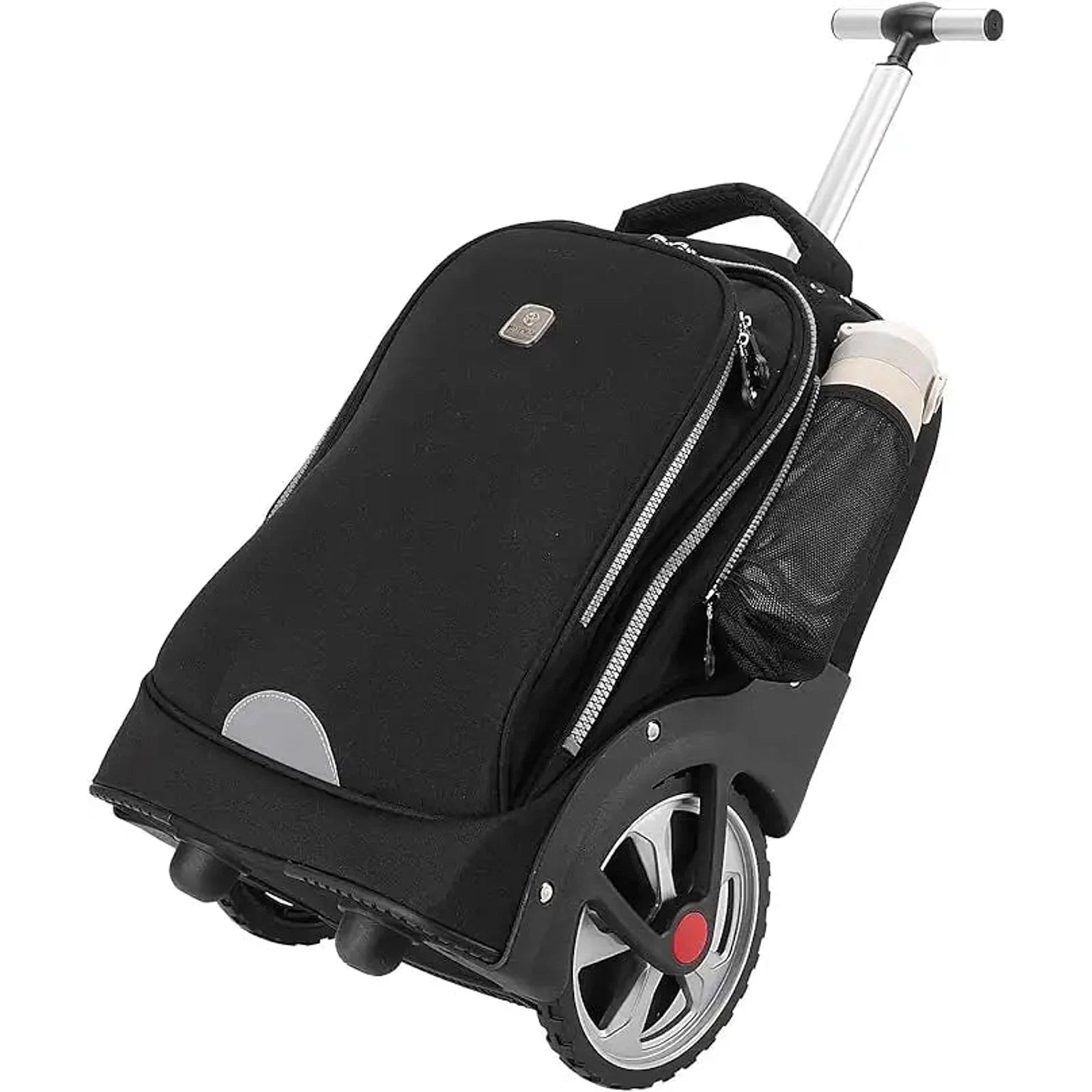 תיק טרולי ללפטופ Loopi Rolling Executive 19 אינץ' בצבע שחור עם גלגלים גדולים וידית טלסקופית, מבט מזווית