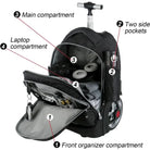 תיק טרולי ללפטופ Loopi Rolling Executive 19 אינץ' פתוח עם תא ללפטופ, תא מרכזי, אורגנייזר קדמי וכיסי צד