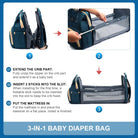 תיק החתלה LOVEVOOK BABY TRAVEL CARE המשתנה לעריסת תינוק בשלושה שלבים, פתיחת רוכסן והצבת מזרן