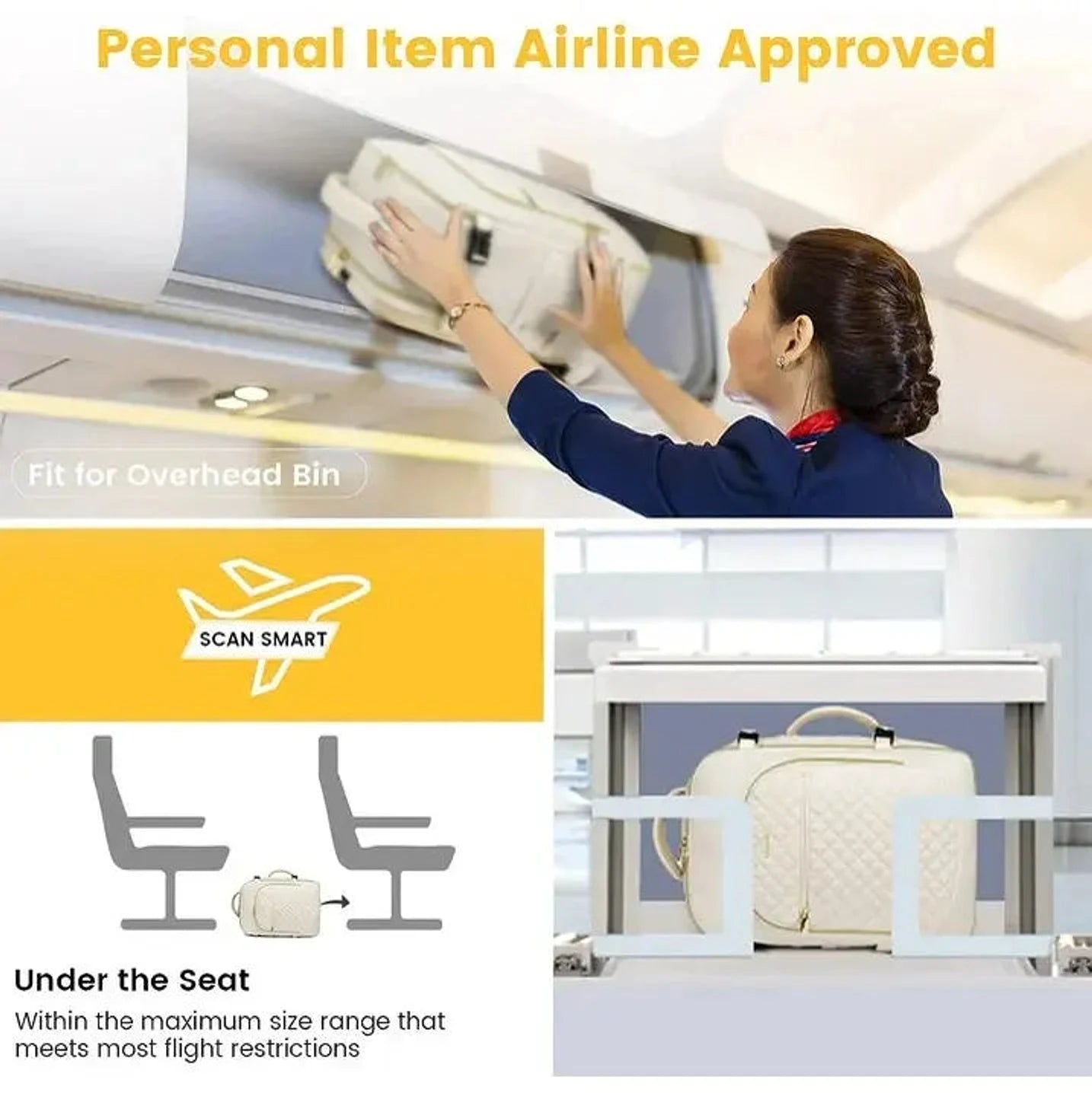 תיק עלייה למטוס נשי LOVEVOOK דגם CABIN AERIA 40 ליטר, מתאים לתא העילי ולמתחת למושב, אישור טיסה