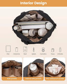 תיק נסיעות LOVEVOOK Cloud Comfort 50 ליטר שחור, עיצוב פנימי עם כיסי דופן, כיסי צד פנימיים וכיס PVC אטום למים