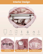 תיק נסיעות LOVEVOOK Cloud Comfort 50 ליטר ורוד, עיצוב פנימי עם כיסי דופן, כיסי צד פנימיים וכיס PVC אטום למים