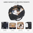 תיק נסיעות LOVEVOOK Travel Flex 40L פתוח עם תאים פנימיים מרופדים, תא רטוב וכיסים לארגון, מבט מלמעלה