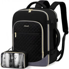 תיק גב נסיעות LOVEVOOK Urban Voyage 35L נשי בצבע שחור, עם תיק קוסמטיקה עמיד למים, מבט מלפנים
