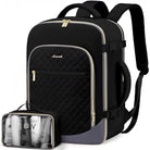 תיק גב נסיעות LOVEVOOK Urban Voyage 35L נשי בצבע שחור, עם תיק קוסמטיקה עמיד למים, מבט מלפנים