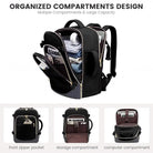 תיק גב LOVEVOOK Urban Voyage 35L נשי בצבע שחור פתוח, מציג תאים מרווחים כולל תא ללפטופ 17.3 אינץ׳