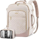 תיק גב נסיעות LOVEVOOK Urban Voyage 35L נשי בצבע אוף-ווייט עם תיק קוסמטיקה עמיד למים, מבט מלפנים