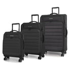 סט 3 מזוודות בד MARCO POLO SKYLINE בצבע שחור, מזוודות 20 24 ו-28 אינץ עם ידיות טלסקופיות פרוסות על רקע לבן