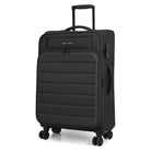 מזוודת בד בינונית MARCO POLO SKYLINE בצבע שחור 24 אינץ, מבט זווית עם ידית טלסקופית פרוסה ובד פוליאסטר 600D