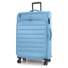 מזוודת בד MARCO POLO SKYLINE בצבע תכלת 28 אינץ הגדולה, מבט זווית עם ידית טלסקופית פרוסה ובד פוליאסטר