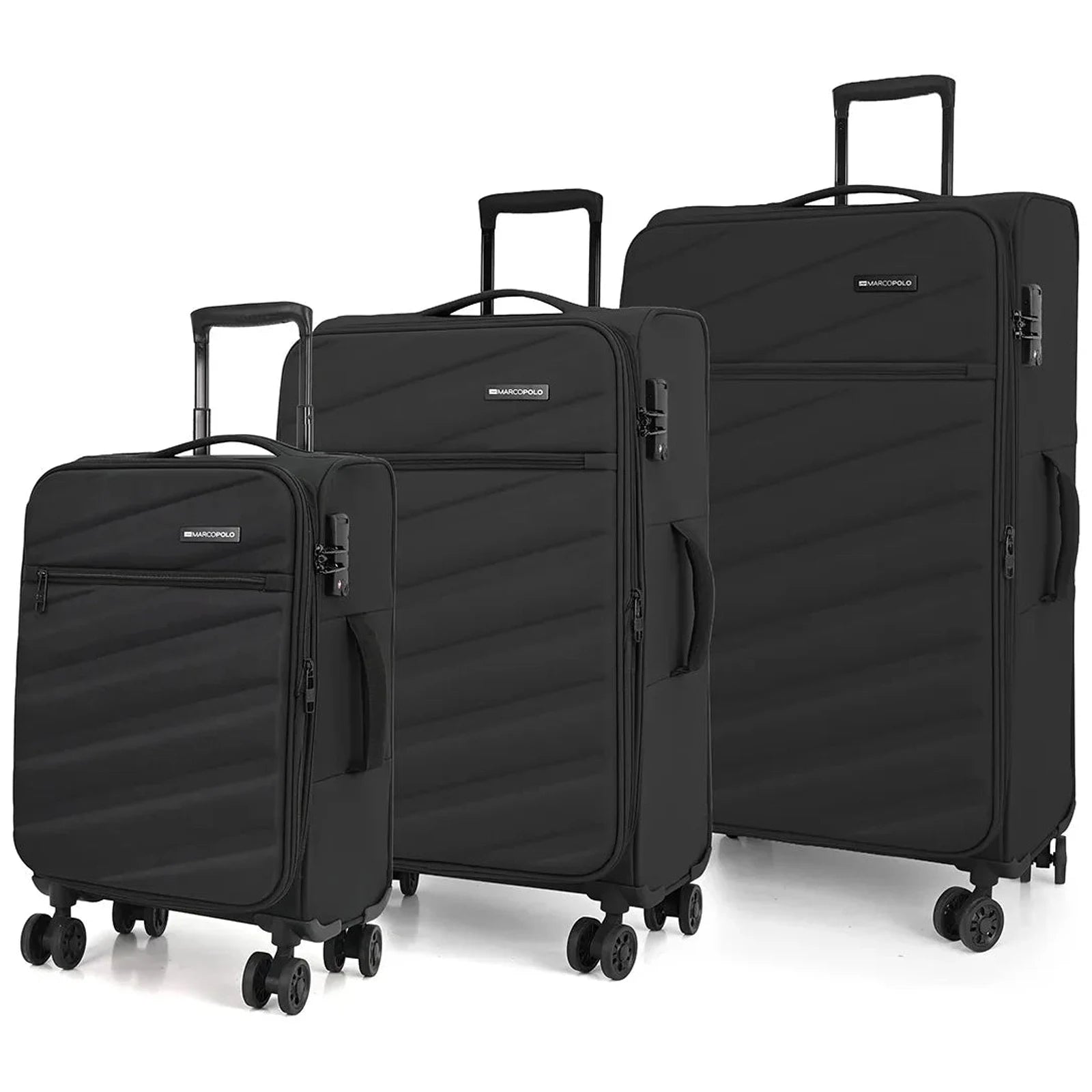סט 3 מזוודות בד MARCO POLO STRATUS מתרחבות בצבע שחור — 20, 24 ו-28 אינץ'
