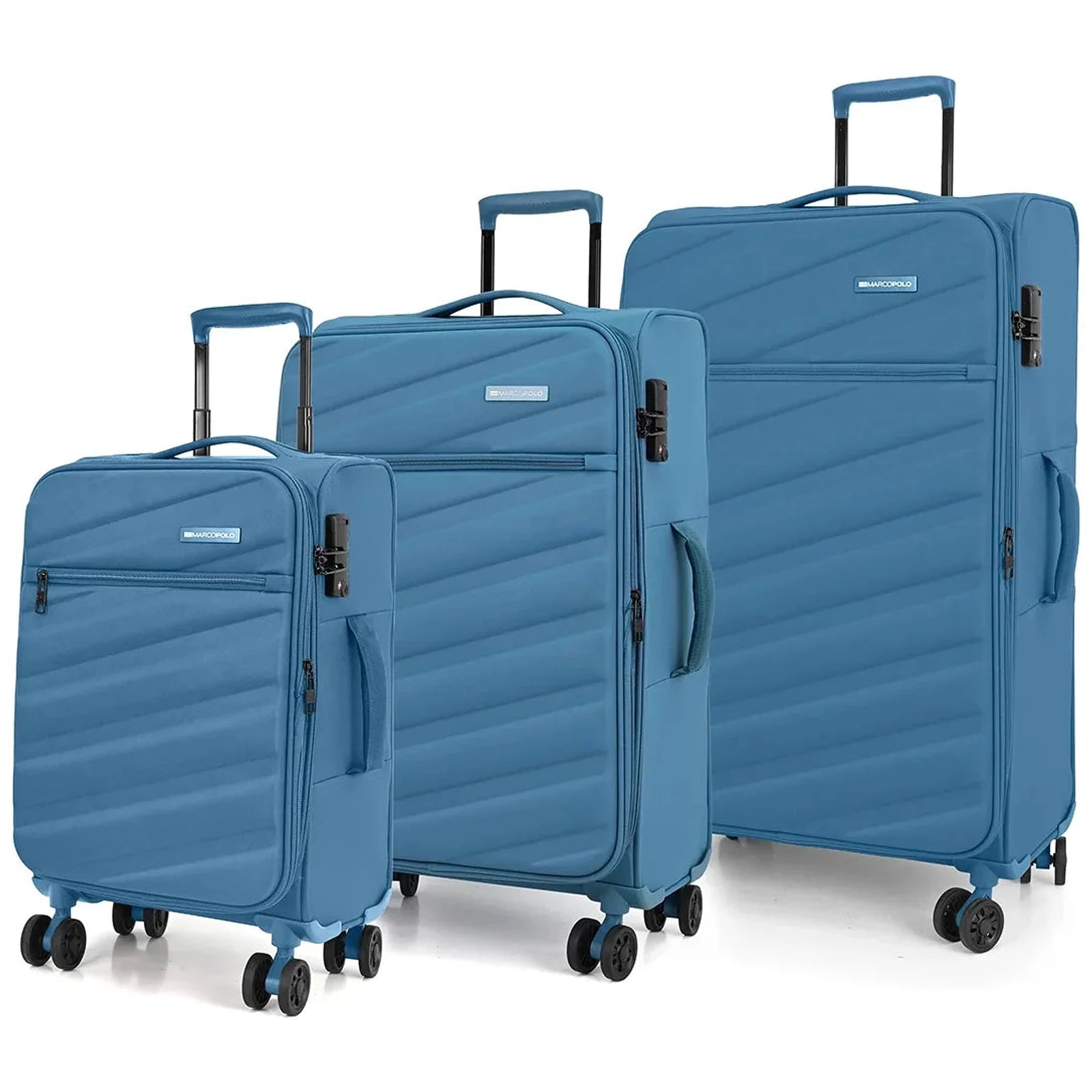 סט 3 מזוודות בד MARCO POLO STRATUS מתרחבות בצבע כחול רויאל — 20, 24 ו-28 אינץ'