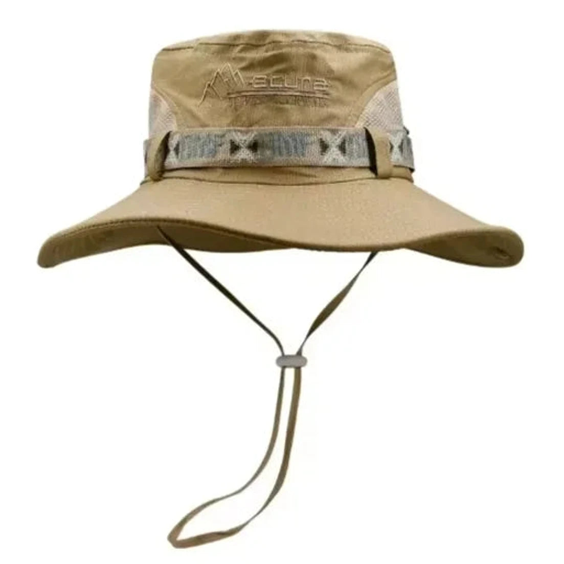 כובע אוסטרלי Metura DMF-X בצבע בז, פוליאסטר נושם UPF 50 עמיד מים, מבט קדמי רקע לבן