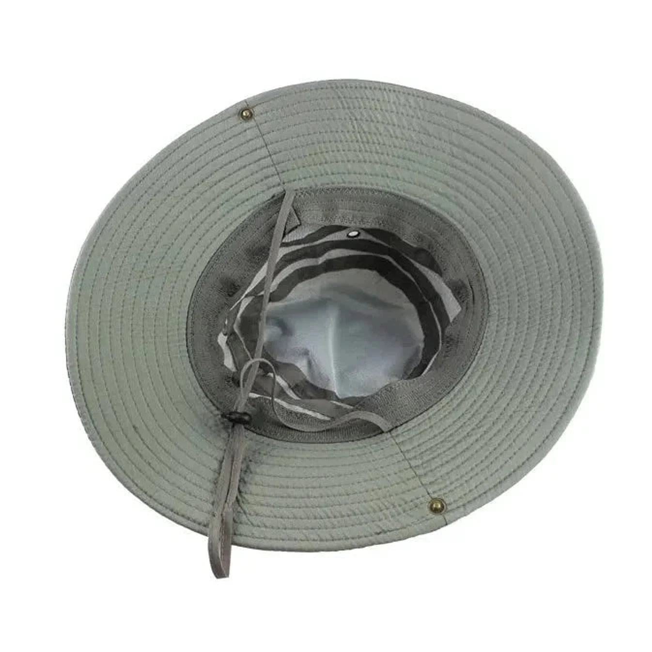 מבט עילי על כובע Metura DMF-X ירוק אפור, שוליים רחבים 360 מעלות להגנת UV לקמפינג ודיג