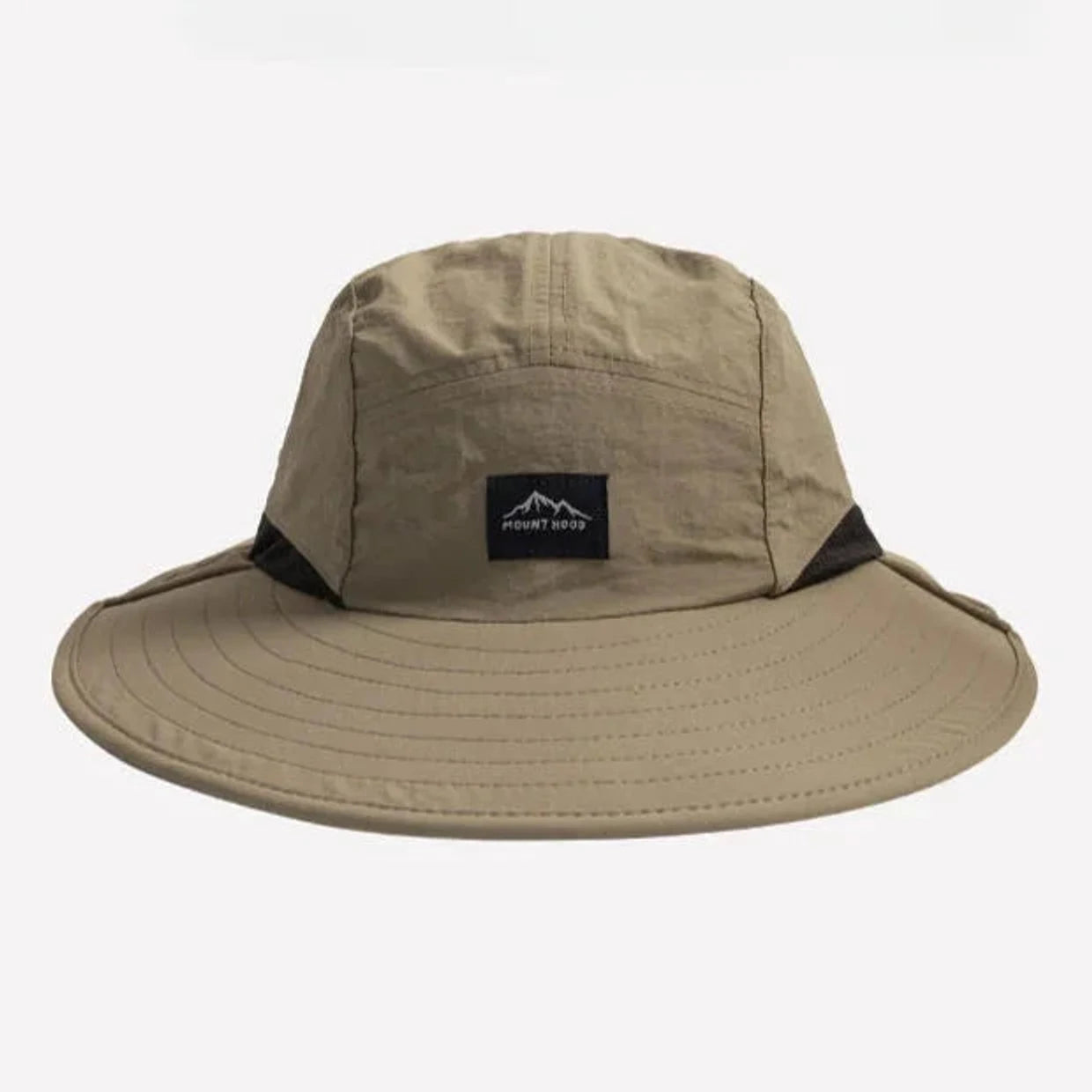 כובע בוני Mount Hood בז' ללא הגנת עורף עם שוליים רחבים 9.5 ס"מ ולוגו הר רקום, פוליאסטר דוחה מים