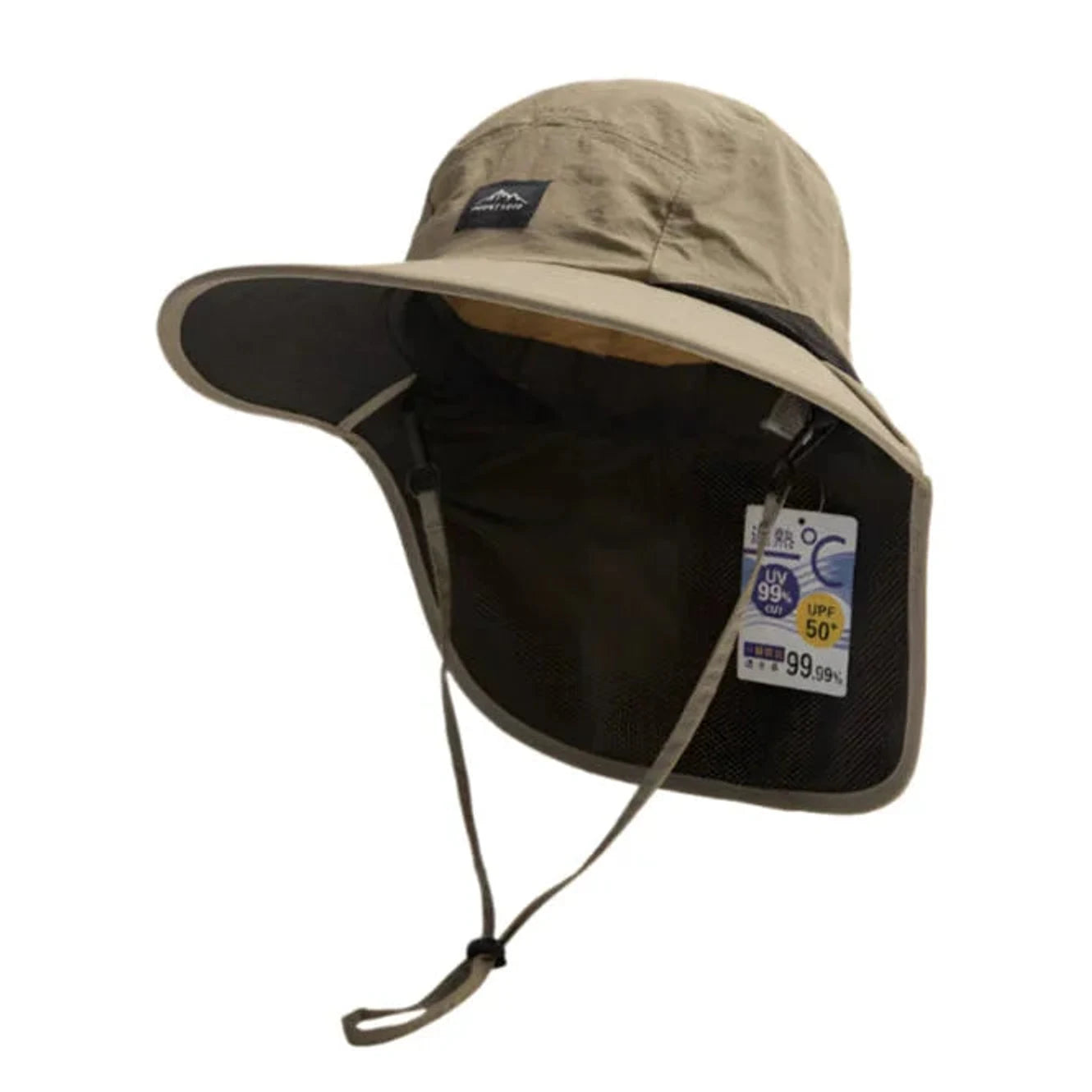 כובע מנדף Mount Hood בצבע בז' עם הגנת עורף מרשת נושמת UPF 50+ דוחה מים לקמפינג ופעילות שמש ישראלית
