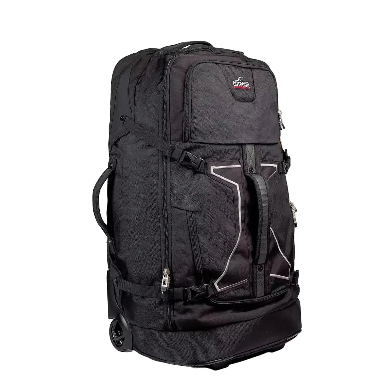 תיק דאפל מקצועי Outdoor Revolution Base Camp PRO 1200D בנפח 105 ליטר עם גלגלים ורצועות גב - מבט קדמי תלת רבעי