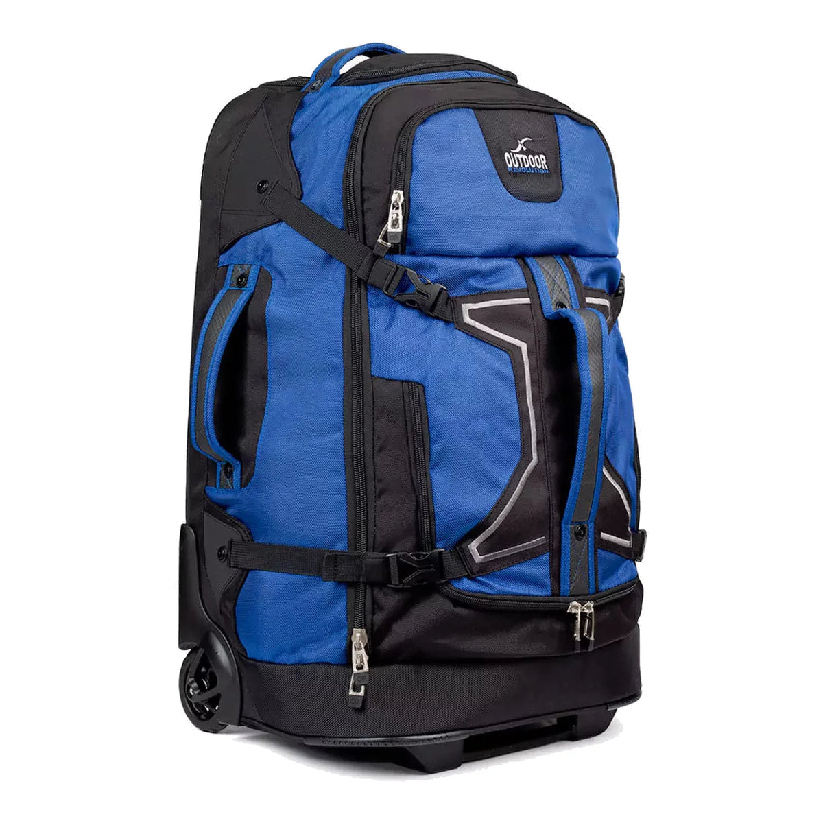 תיק דאפל על גלגלים Outdoor Revolution Base Camp PRO 1200D בצבע כחול, 105 ליטר, מבט קדמי בזווית