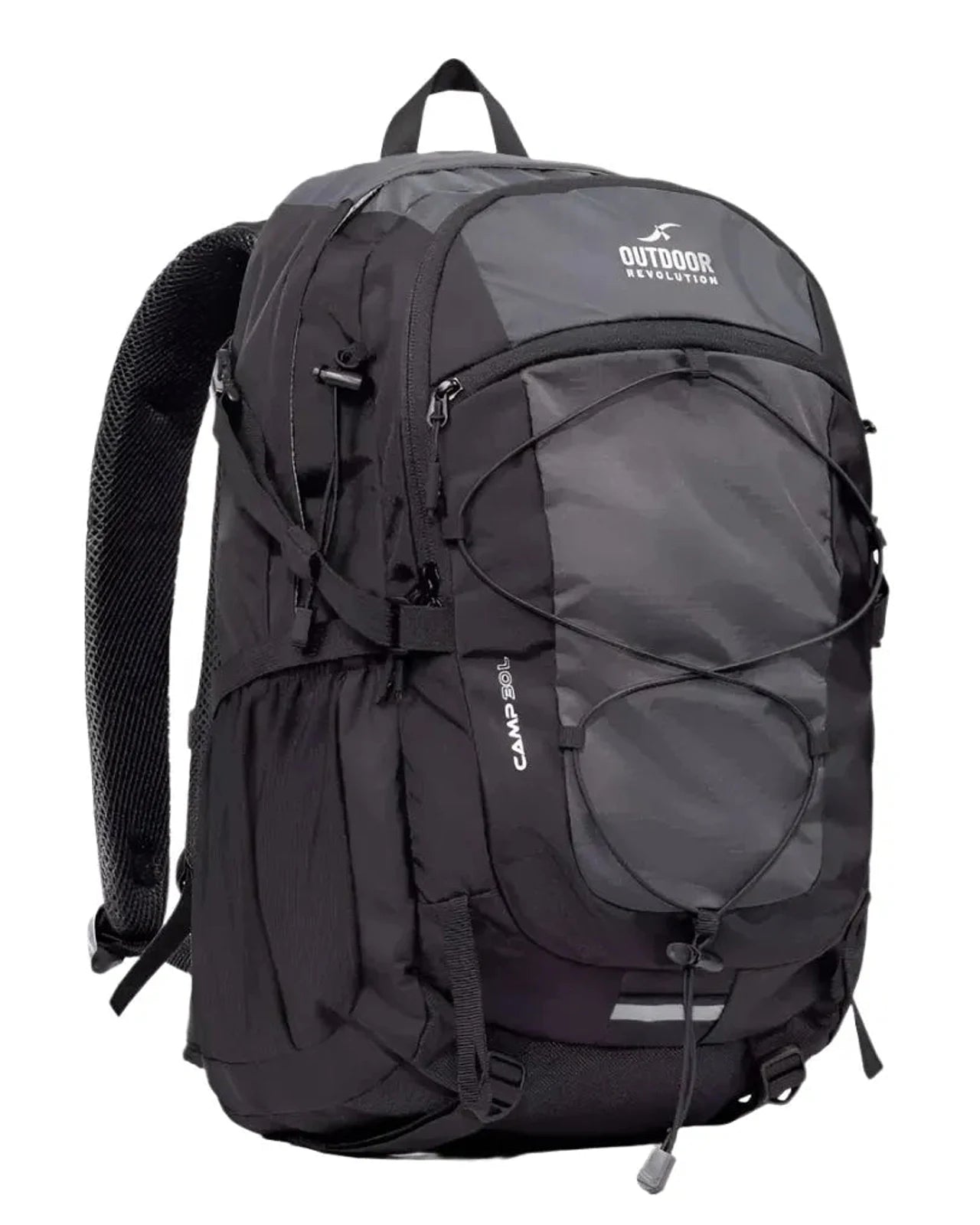 תיק גב יום לטיולים Outdoor Revolution דגם Camp 30L בצבע שחור, מערכת גב מאווררת אורטופדית, מבט קדמי