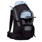 תרמיל טיולים 45 ליטר Outdoor Revolution Cygni בצבע שחור עם תא קדמי פתוח ומחיצה פנימית הניתנת להסרה, מבט תא פתוח