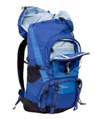 תרמיל טיולים Outdoor Revolution Cygni 45L בצבע כחול עם תא ראשי גדול בהרחבה, מבט על התאים הפנימיים הפתוחים