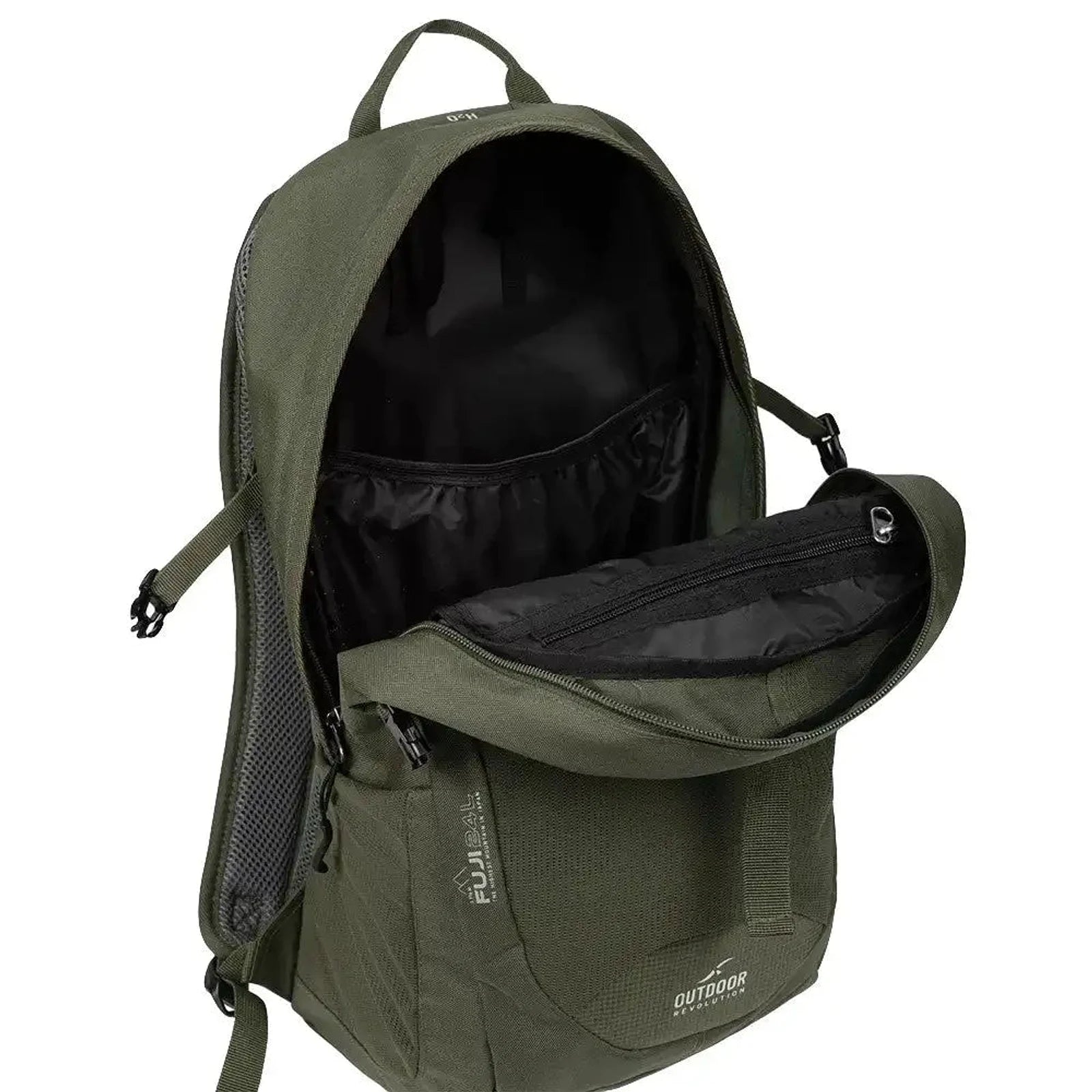 תרמיל יום Outdoor Revolution Fuji 24 בצבע ירוק זית פתוח, תא מרכזי בנפח 24 ליטר וכיס אחסון פנימי עם רוכסן