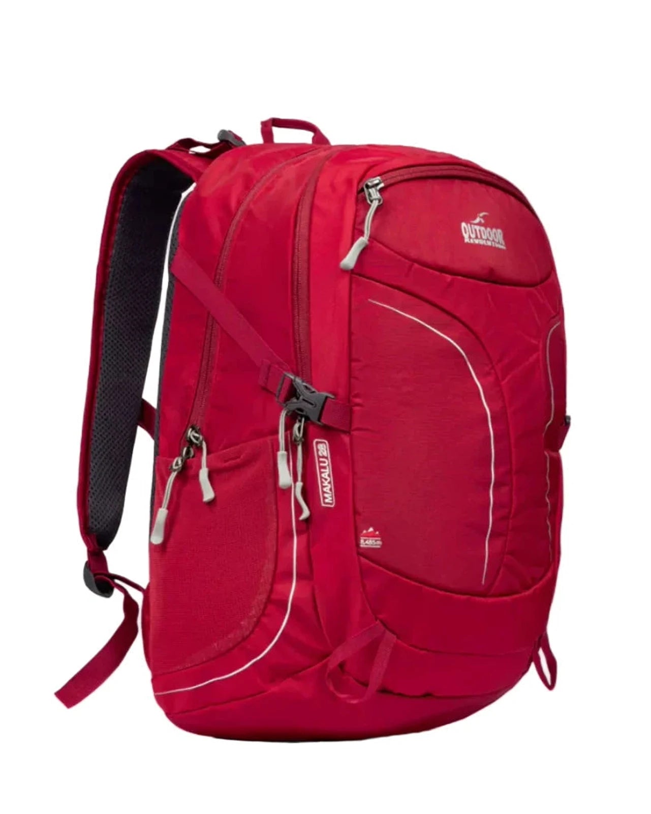 תרמיל יום Outdoor Revolution Makalu 28 ליטר אדום מבט קדמי עם רוכסן ראשי ולוגו מוטבע