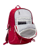 תרמיל יום Outdoor Revolution Makalu 28 ליטר בצבע אדום, תא ראשי פתוח עם כיס מדיה מרופד ורוכסן פנימי